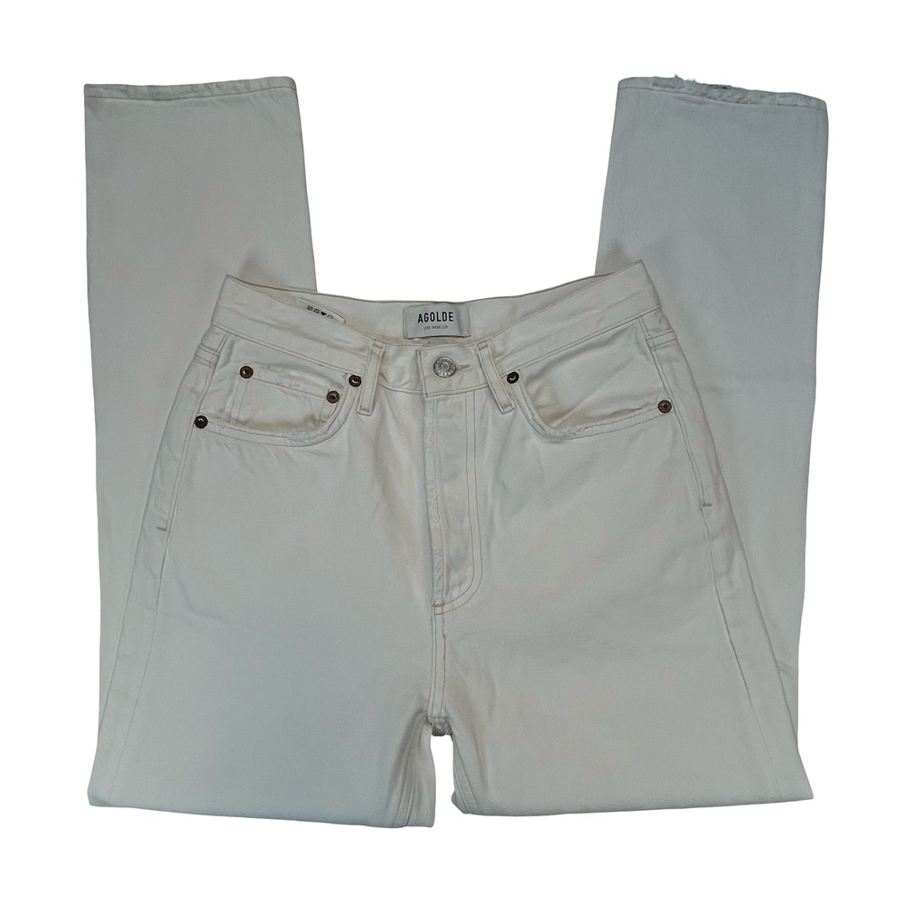 AGOLDE Womens Riley‎ High Rise Straight Jeans White Distressed Denim 26
